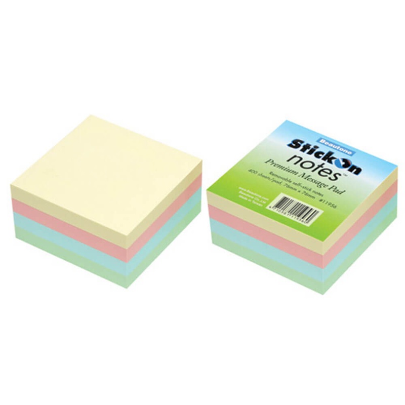 Beauone Stick on Cube Notes Cube 76x76mm Pastel (4 couleurs)