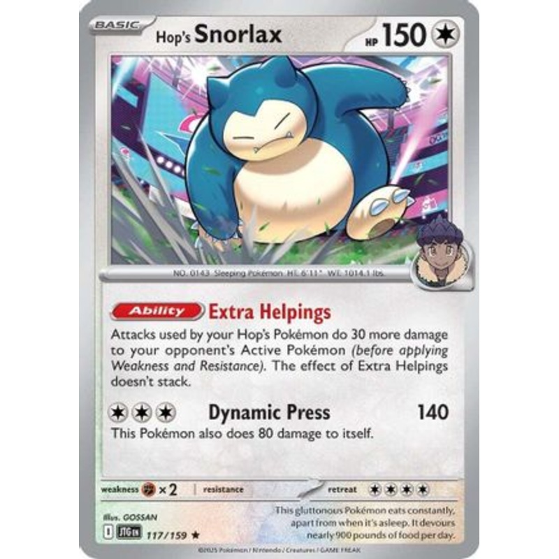 Hop's Snorlax 117/159  - Reverse Holofoil SV09 Journey Together - Rare