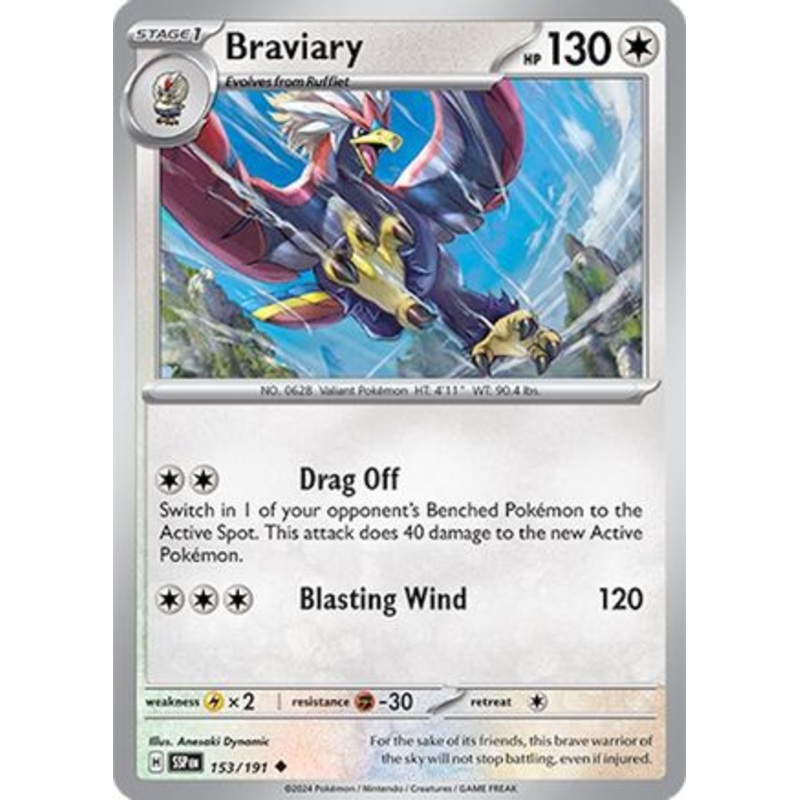 Braviary 153/191  - Reverse Holofoil SV08 Surging Sparks - Uncommon
