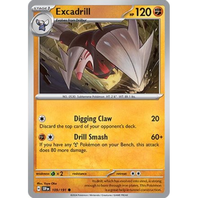 Excadrill 109/191  - Reverse Holofoil SV08 Surging Sparks - Common