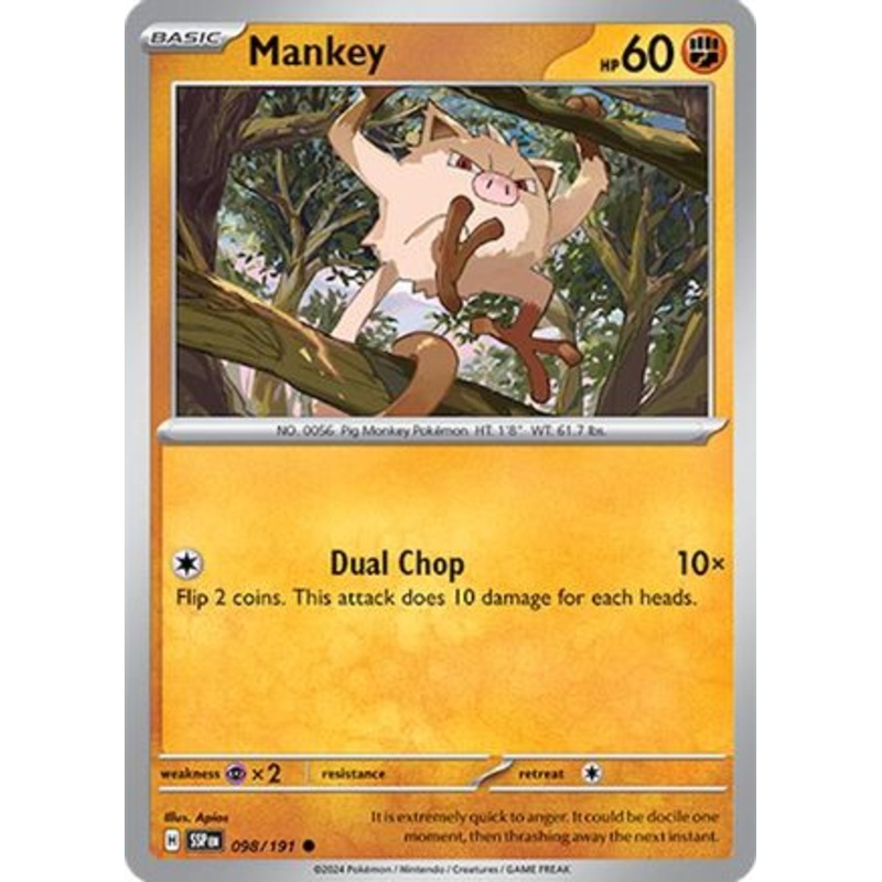 Mankey 098/191  - Reverse Holofoil SV08 Surging Sparks - Common