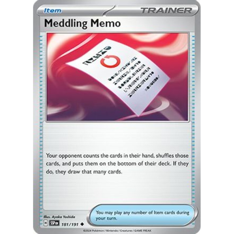 Meddling Memo 181/191  - Reverse Holofoil SV08 Surging Sparks - Uncommon