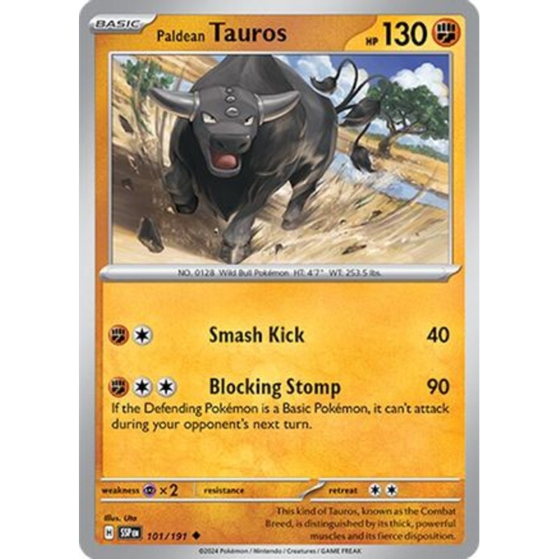 Paldean Tauros 101/191  - Reverse Holofoil SV08 Surging Sparks - Uncommon
