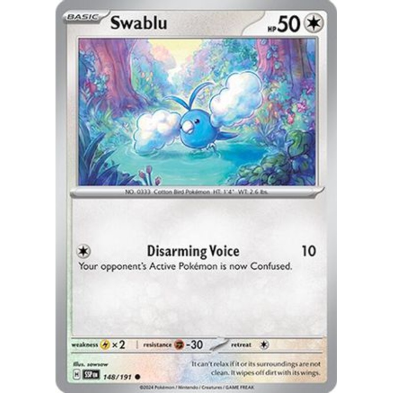 Swablu 148/191  - Reverse Holofoil SV08 Surging Sparks - Common