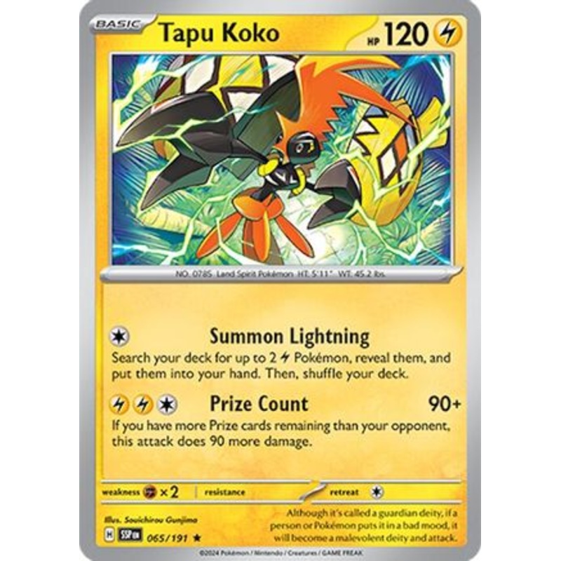Tapu Koko 065/191  - Reverse Holofoil SV08 Surging Sparks - Rare