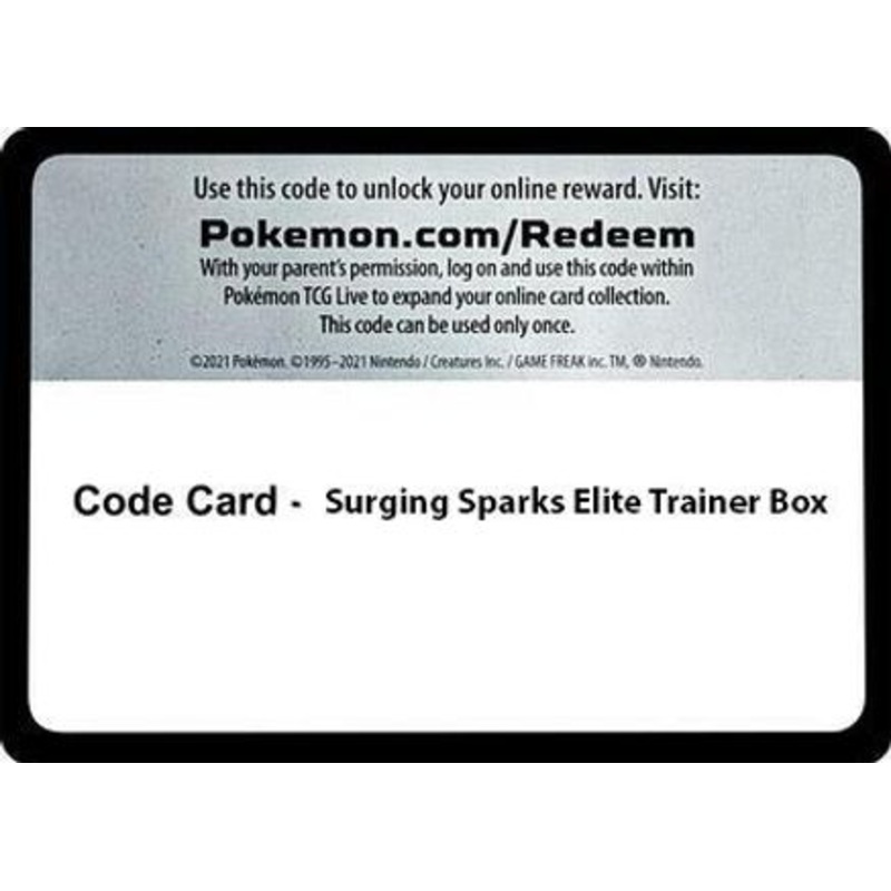Code Card - Surging Spark Elite Trainer Box  SV08 Surging Sparks - Code Card