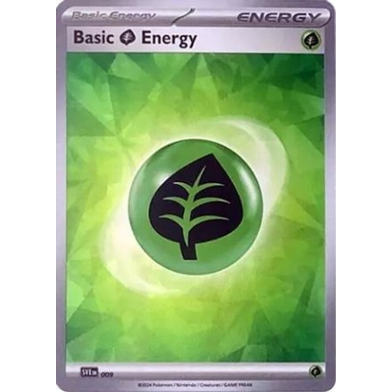 Basic Grass Energy (Cracked Ice Holo) 009  - Holofoil SV07 Stellar Crown - Common