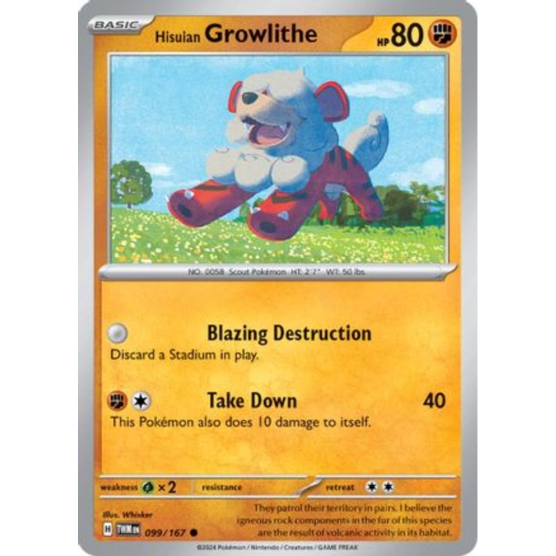 Hisuian Growlithe 099/167  - Reverse Holofoil SV06 Twilight Masquerade - Common