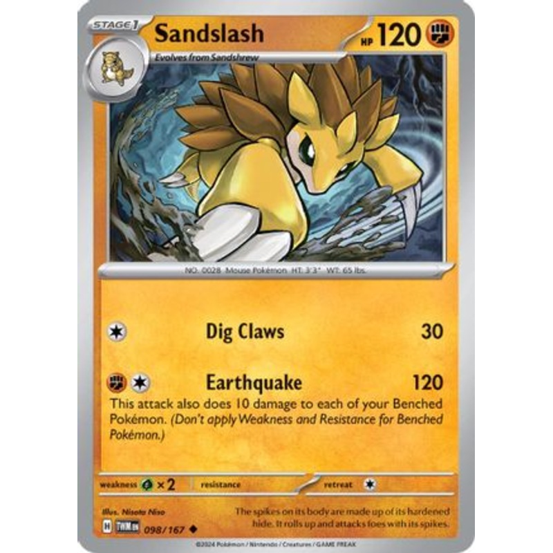 Sandslash 098/167  - Reverse Holofoil SV06 Twilight Masquerade - Uncommon