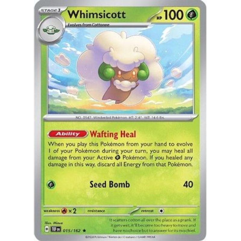 Whimsicott 015/162  - Reverse Holofoil SV05 Temporal Forces - Rare