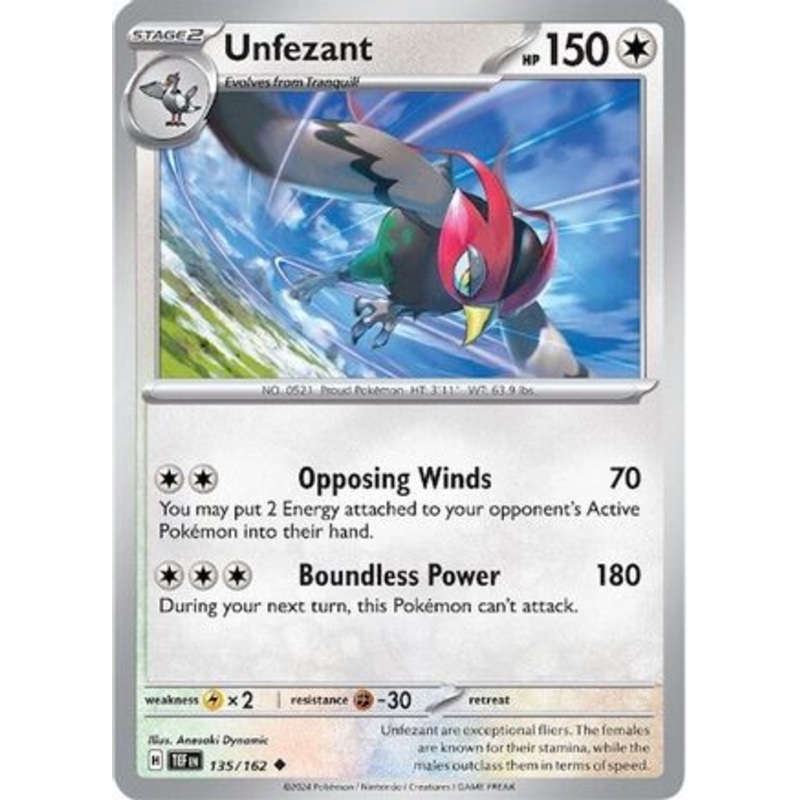 Unfezant 135/162  - Reverse Holofoil SV05 Temporal Forces - Uncommon