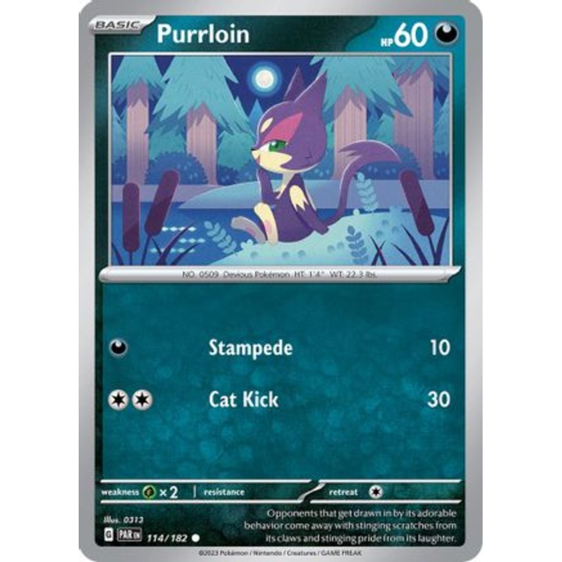 Purrloin 114/182  - Reverse Holofoil SV04 Paradox Rift - Common