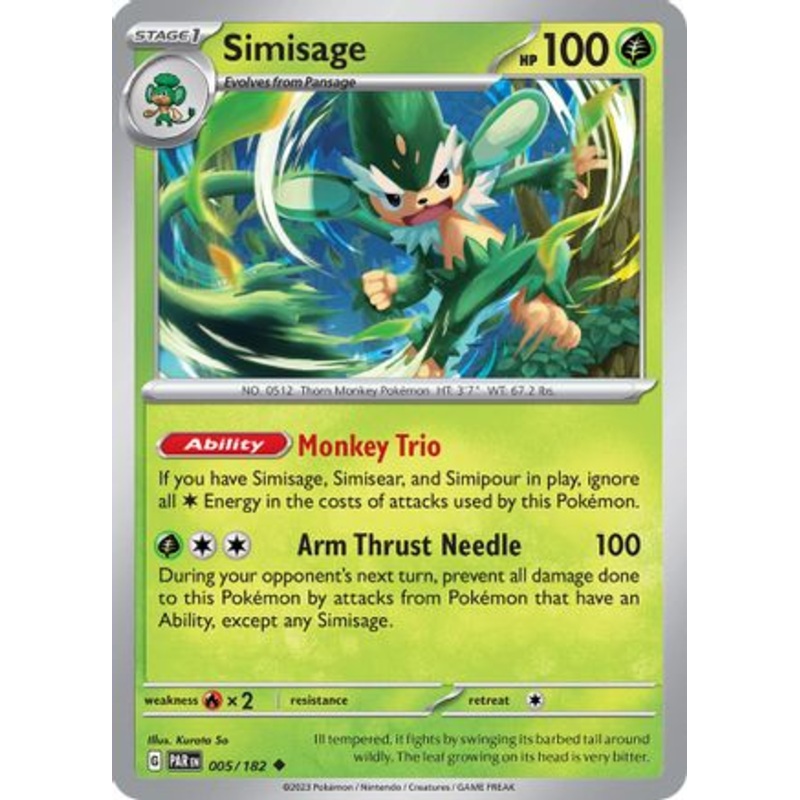 Simisage 005/182  - Reverse Holofoil SV04 Paradox Rift - Uncommon