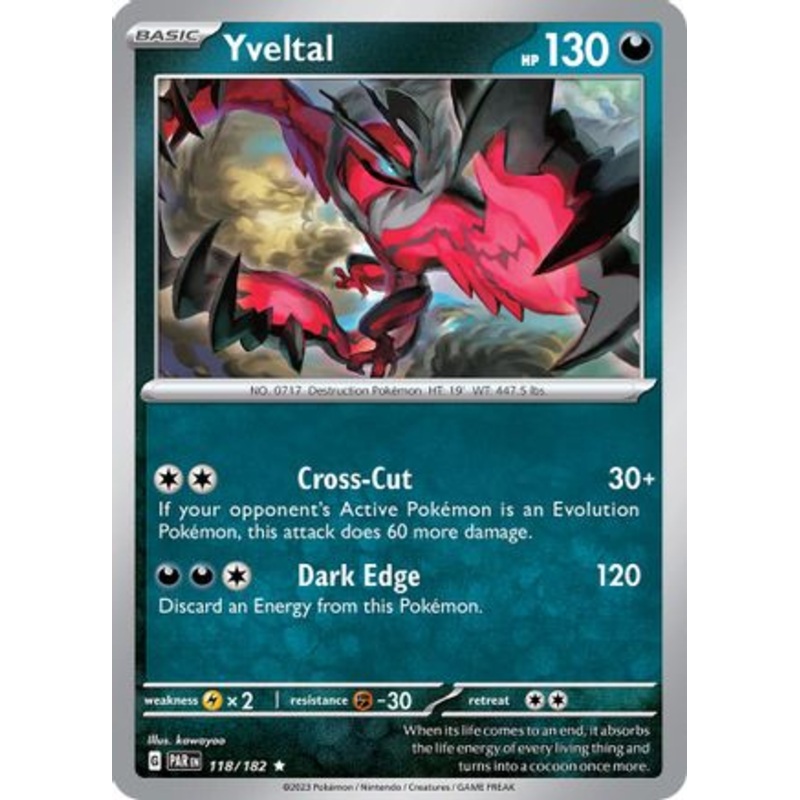Yveltal 118/182  - Reverse Holofoil SV04 Paradox Rift - Rare