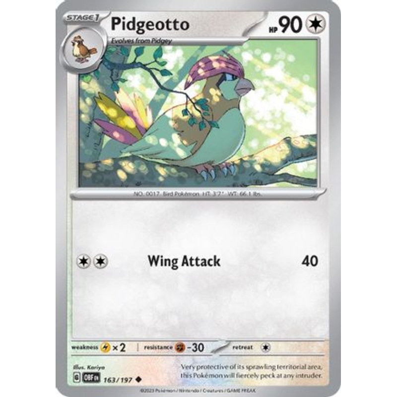 Pidgeotto 163/197  - Reverse Holofoil SV03 Obsidian Flames - Uncommon