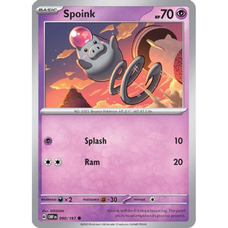 Spoink 090/197  - Reverse Holofoil SV03 Obsidian Flames - Common