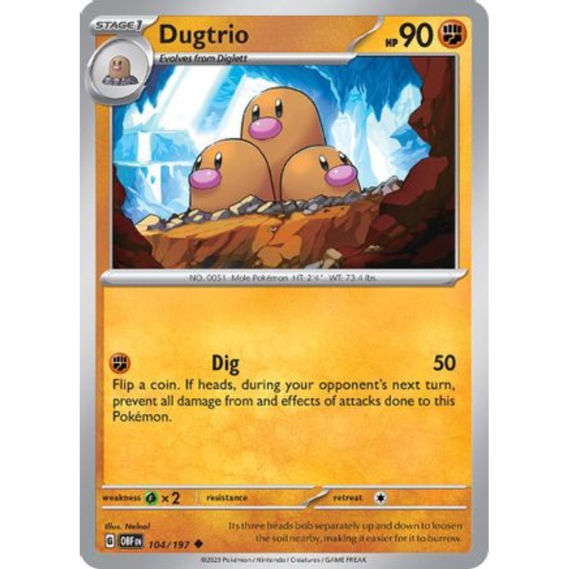 Dugtrio 104/197  - Reverse Holofoil SV03 Obsidian Flames - Uncommon