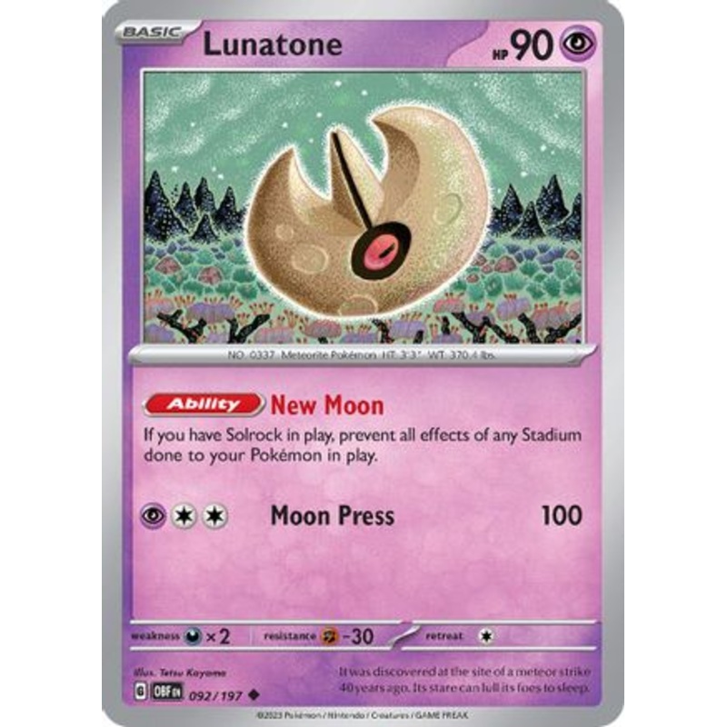 Lunatone 092/197  - Reverse Holofoil SV03 Obsidian Flames - Uncommon