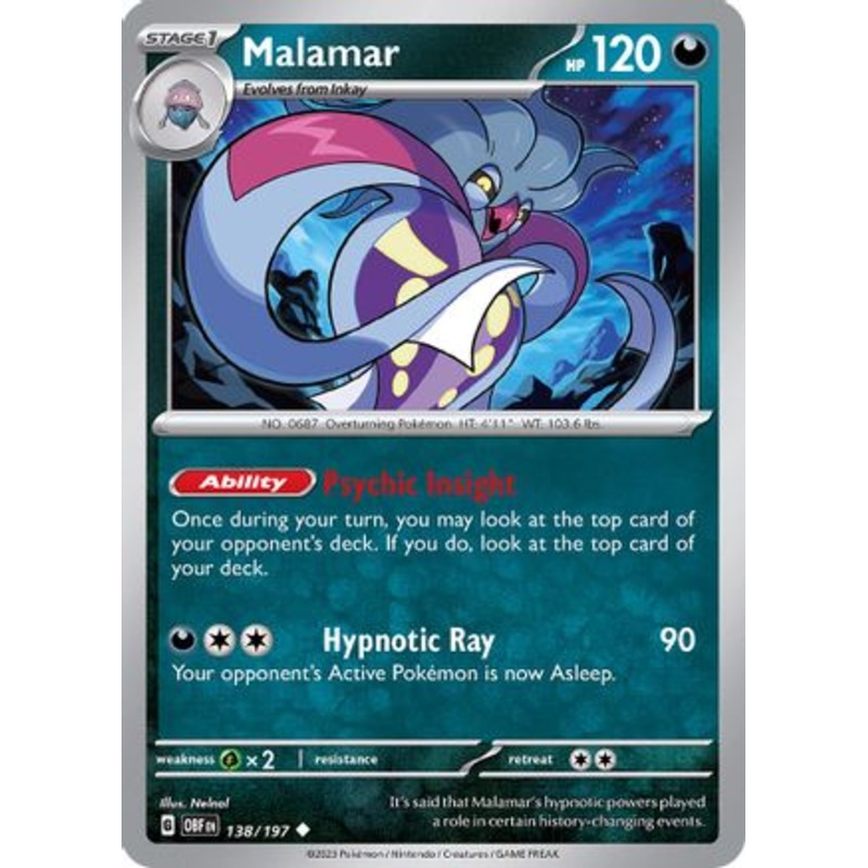 Malamar 138/197  - Reverse Holofoil SV03 Obsidian Flames - Uncommon