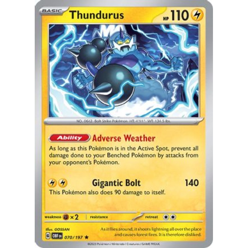 Thundurus 070/197  - Holofoil SV03 Obsidian Flames - Rare