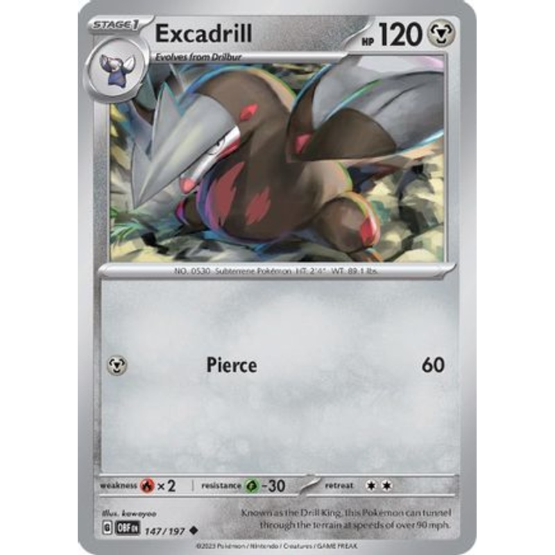 Excadrill 147/197  - Reverse Holofoil SV03 Obsidian Flames - Uncommon