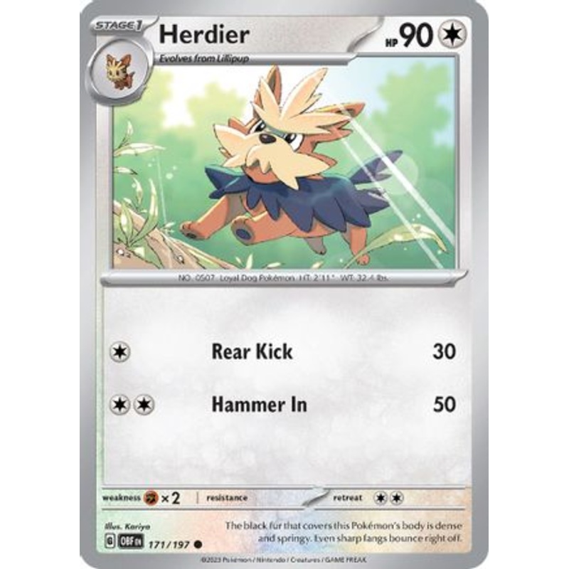 Herdier 171/197  - Reverse Holofoil SV03 Obsidian Flames - Common