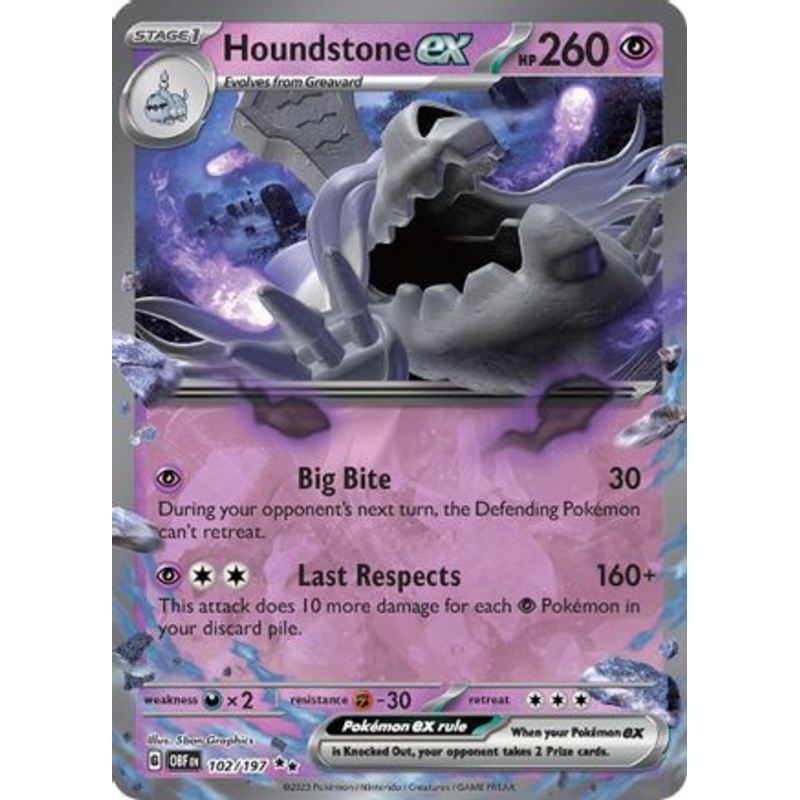 Houndstone ex 102/197  - Holofoil SV03 Obsidian Flames - Double Rare