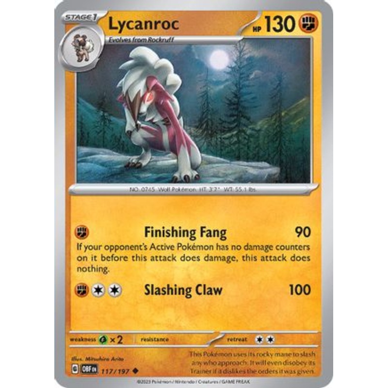 Lycanroc 117/197  - Reverse Holofoil SV03 Obsidian Flames - Uncommon