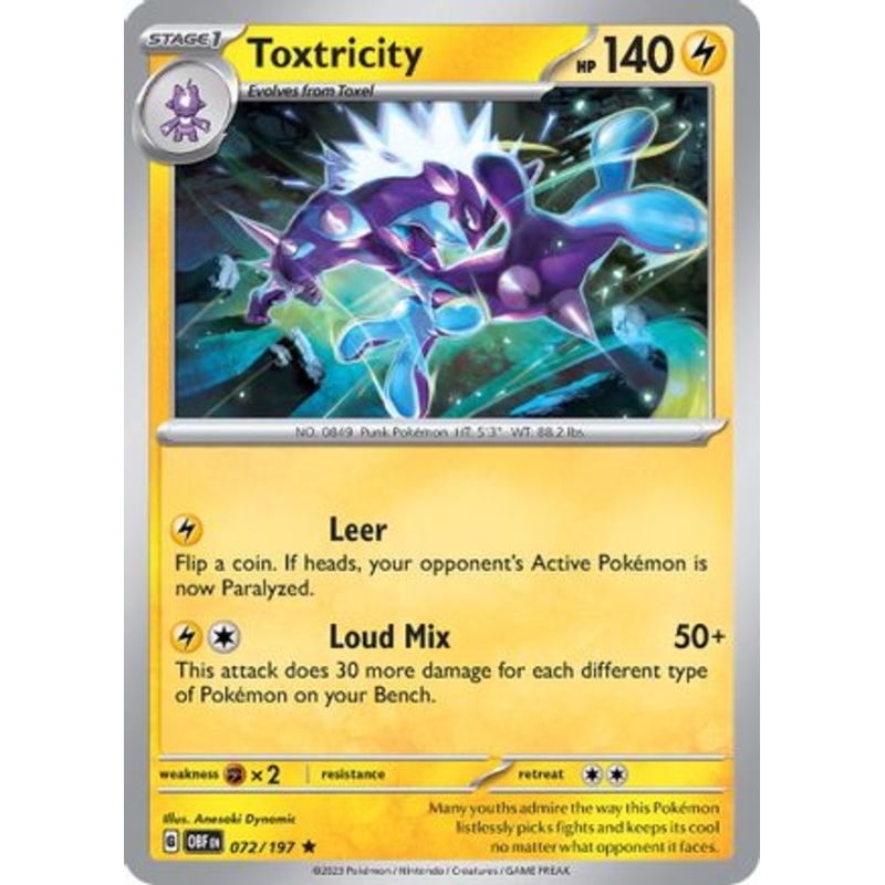 Toxtricity 072/197  - Reverse Holofoil SV03 Obsidian Flames - Rare