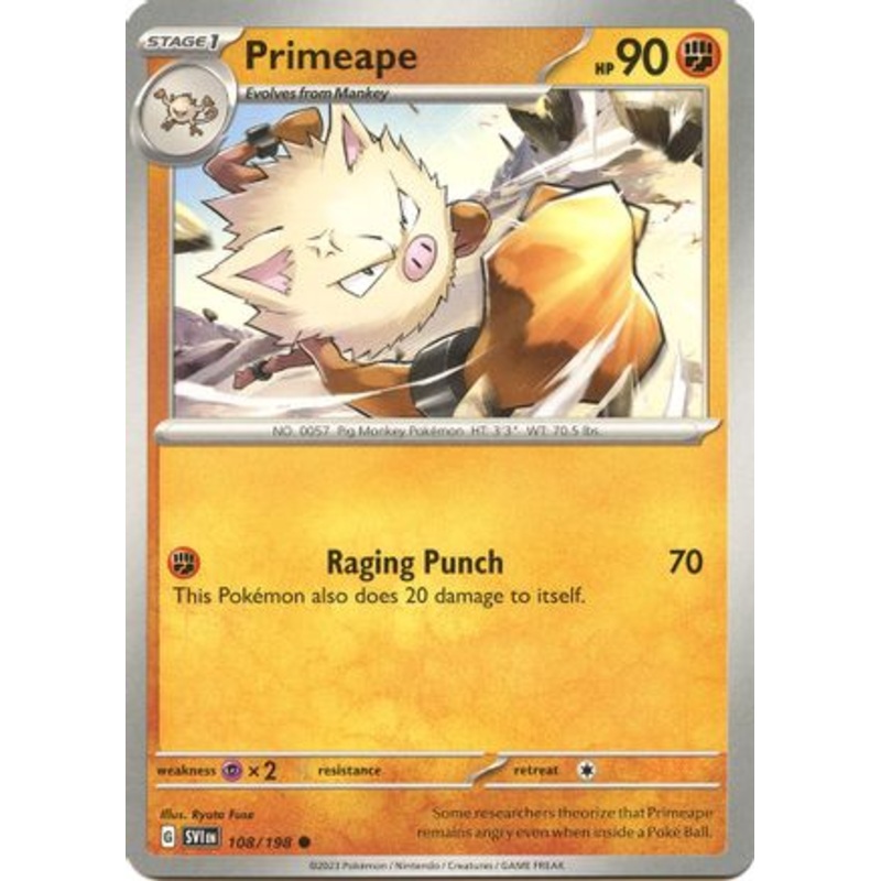 Primeape 108/198  - Reverse Holofoil SV01 Scarlet & Violet Base Set - Common