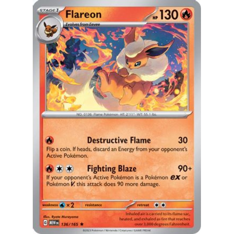 Flareon 136/165  - Holofoil SV Scarlet & Violet 151 - Rare