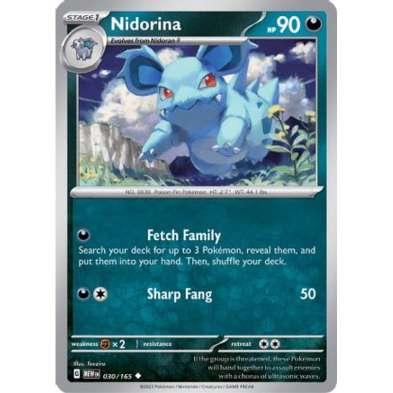Nidorina 030/165  - Reverse Holofoil SV Scarlet & Violet 151 - Uncommon