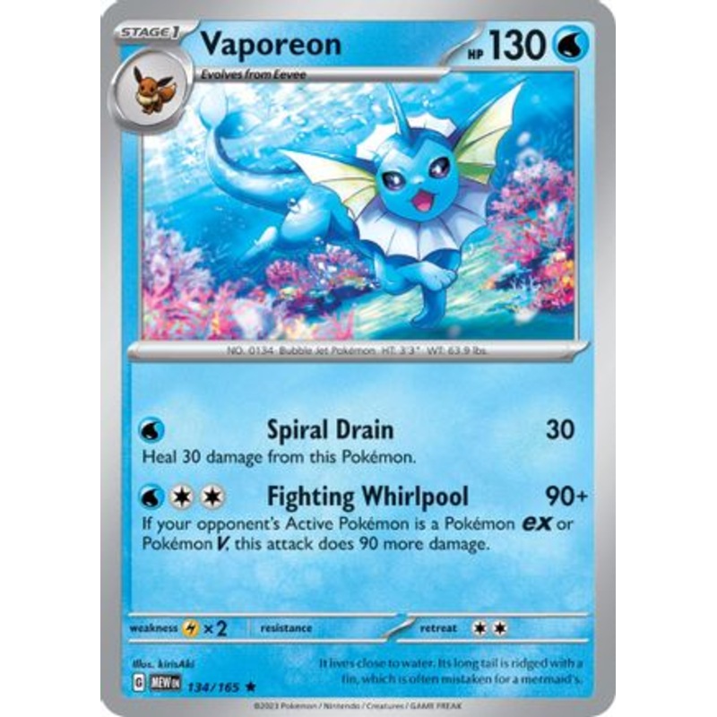 Vaporeon 134/165  - Reverse Holofoil SV Scarlet & Violet 151 - Rare