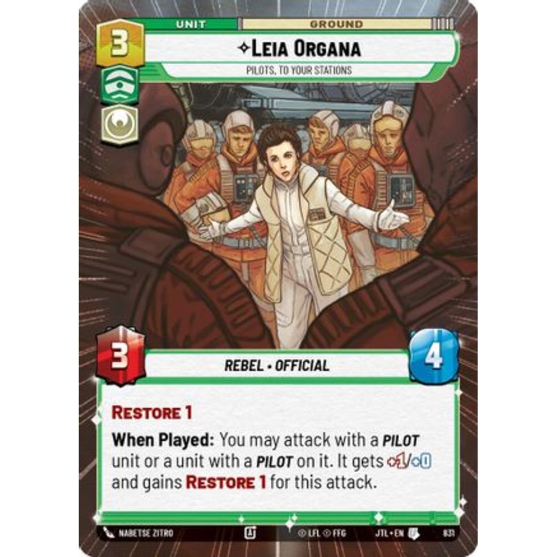 Leia Organa - Pilots, To Your Stations (Hyperspace Foil) (831) - Jump to Lightspeed Foil
