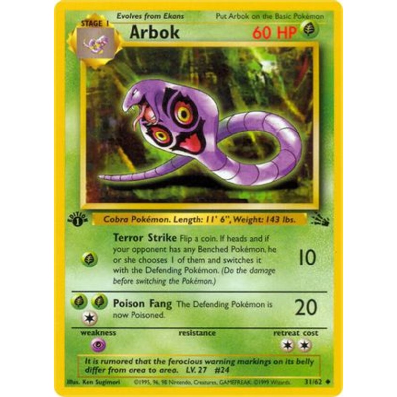 Arbok 031/62  - 1st Edition Fossil - Uncommon