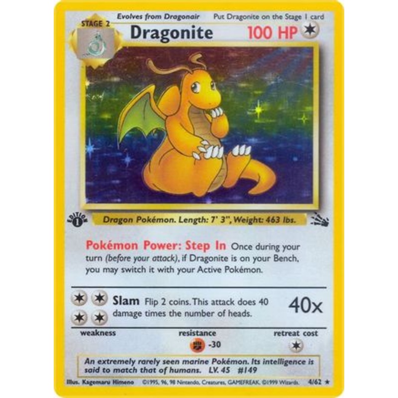 Dragonite (4) 004/62  - 1st Edition Holofoil Fossil - Holo Rare
