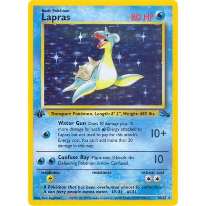 Lapras (10) 010/62  - 1st Edition Holofoil Fossil - Holo Rare