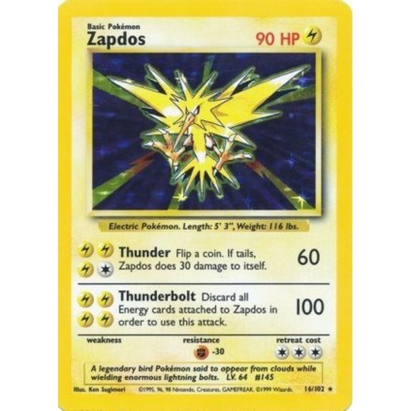 Zapdos 016/102  - Holofoil Base Set - Holo Rare