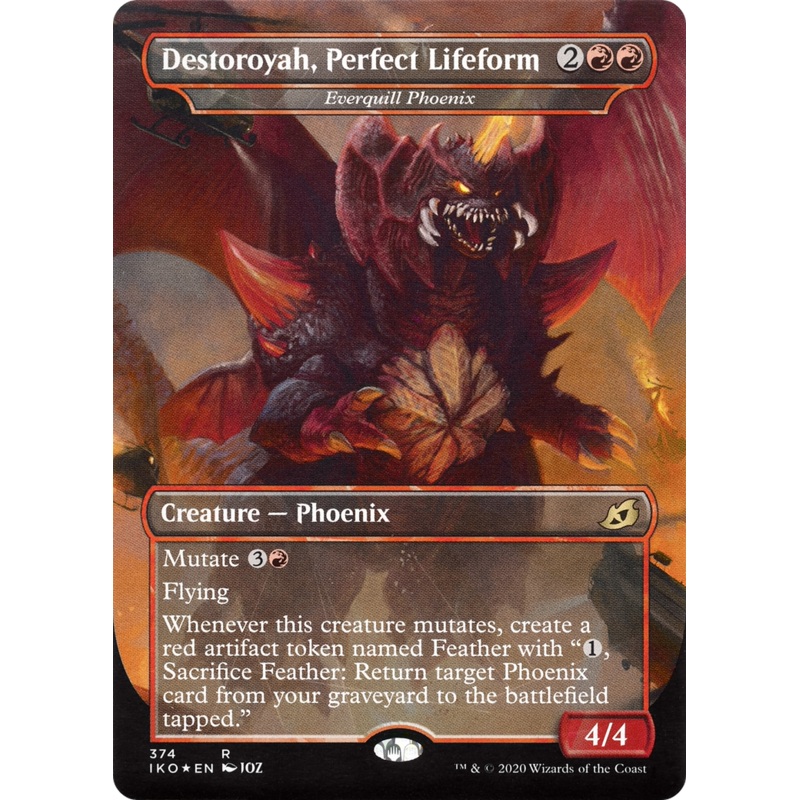 Everquill Phoenix (IKO-374) - Ikoria: Lair of Behemoths / Destoroyah, Perfect Lifeform (Borderless) Foil