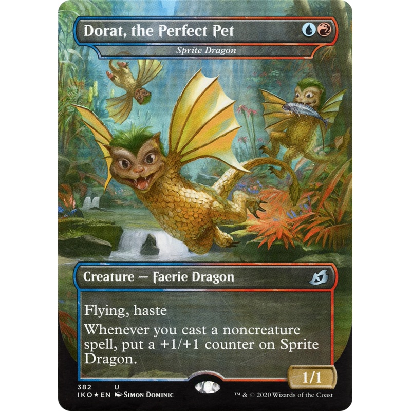 Sprite Dragon (IKO-382) - Ikoria: Lair of Behemoths / Dorat, the Perfect Pet (Borderless) Foil
