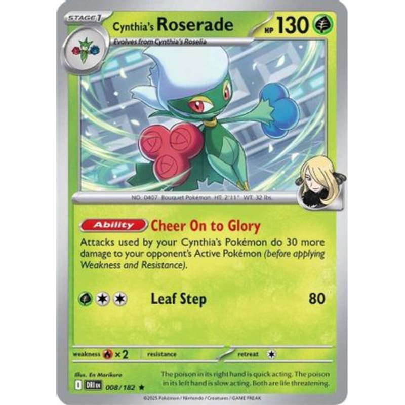 Cynthia's Roserade 008  - Reverse Holofoil SV10 Destined Rivals - Rare