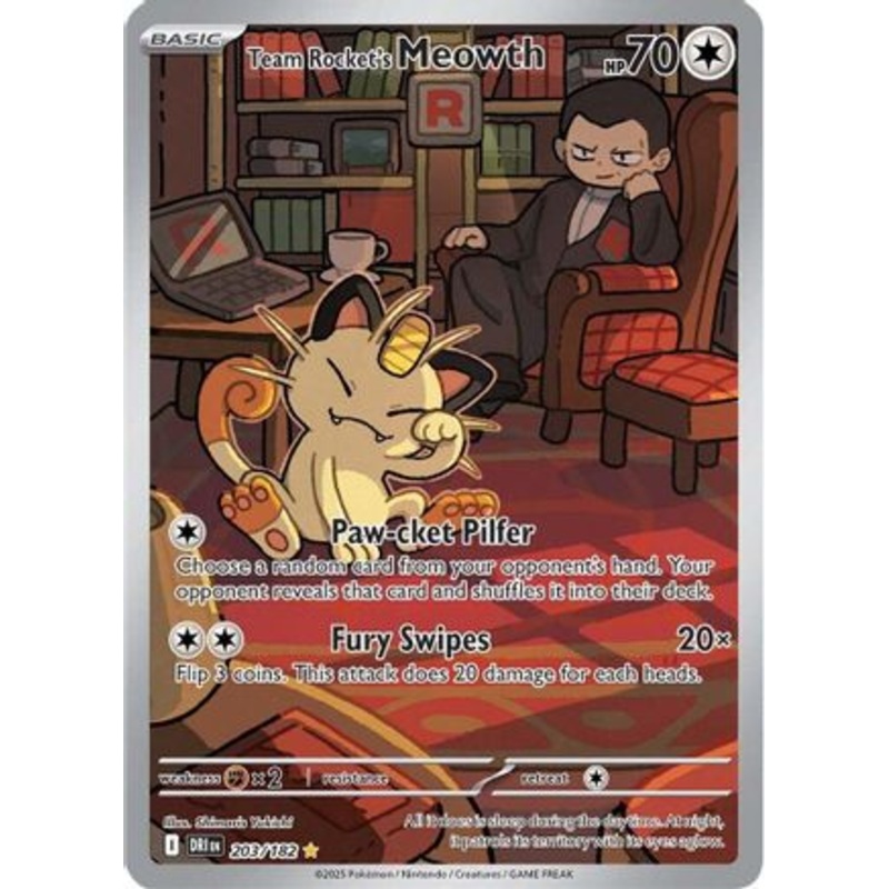 Team Rocket's Meowth 203/182  - Holofoil SV10 Destined Rivals - Illustration Rare