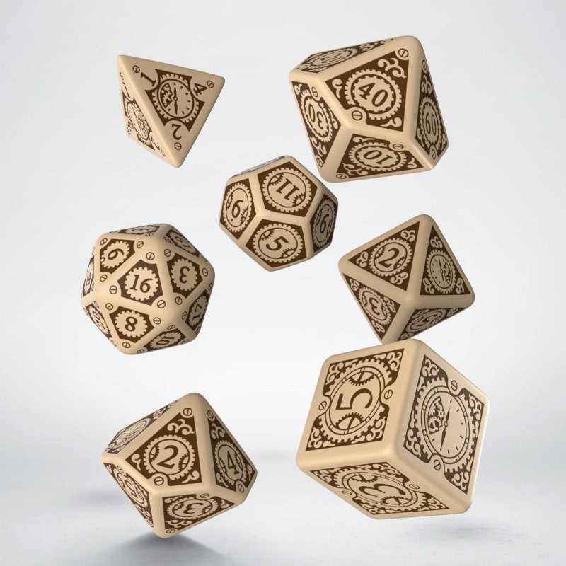 Steampunk Clockwork Beige & brown 7 Dice Set