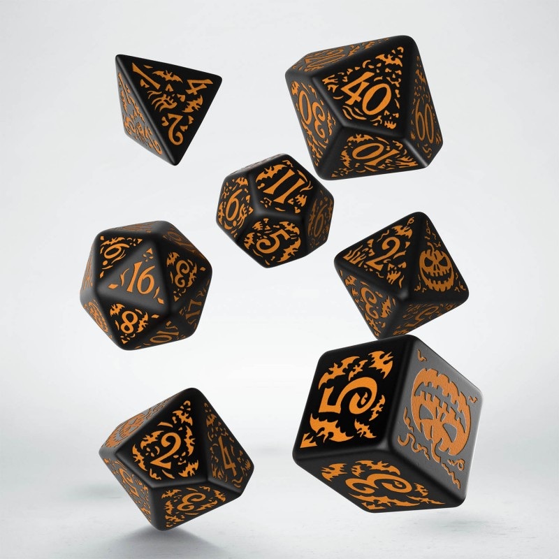 Halloween Pumpkin Black & Orange Dice Set (7 Dice)