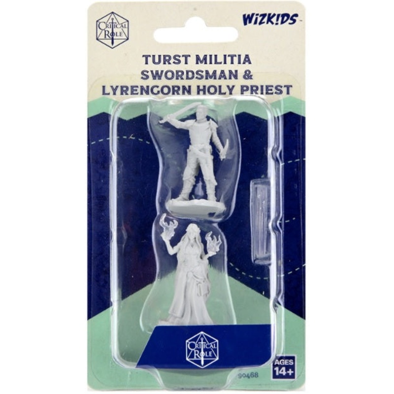 Critical Role Unpainted Miniatures: Turst Militia Swordsman & Lyrengorn Holy Priest