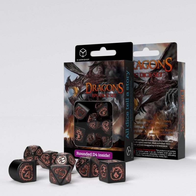 Dragons RPG Dice Set (7 Dice) - Black & Copper