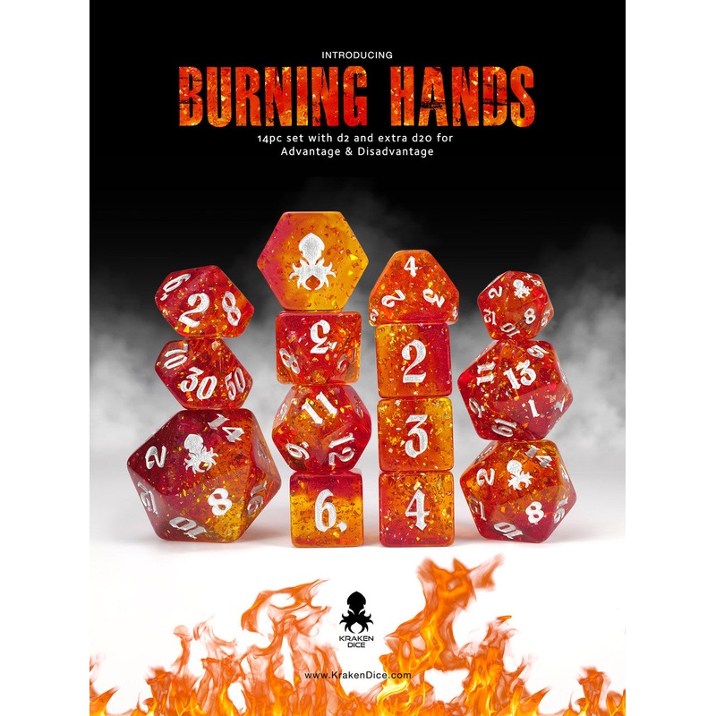 Burning Hands Holo Foil 14pc TTRPG Dice Set