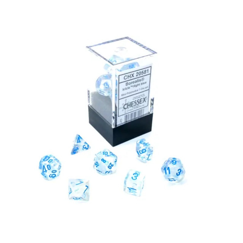 Chessex: Mini 7 Die Set - Borealis Icicle/Light Blue Luminary