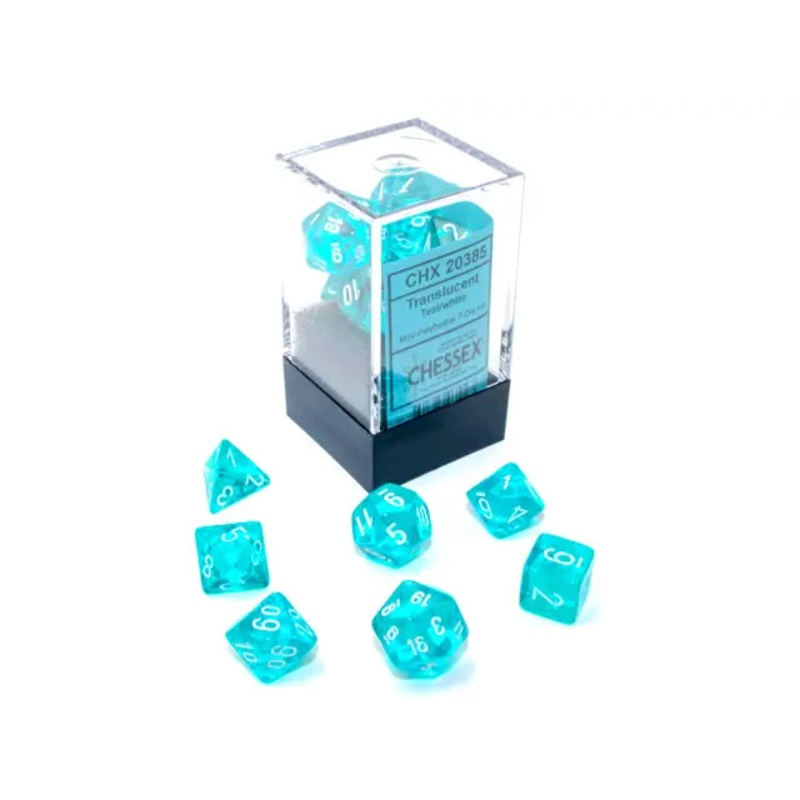 Chessex: Mini 7 Die Set - Translucent Teal/White