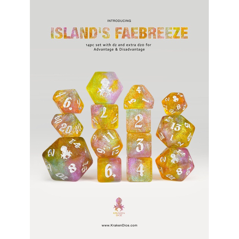 Island's Fae Breeze 14pc Glitter TTRPG Dice Set